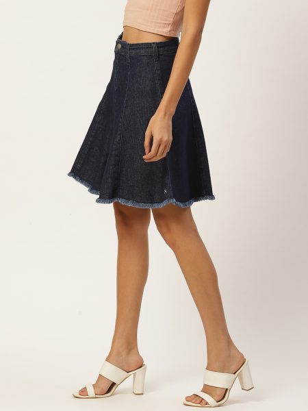 Frayed Hem A-Line Skirt
