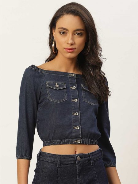 Off-Shoulder Crop Denim Top