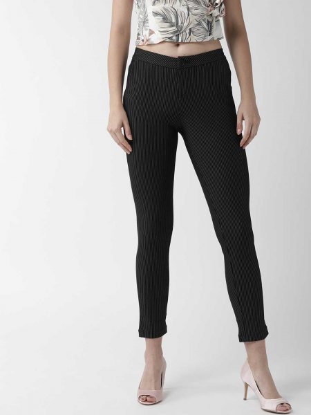 Smart Slim Fit Striped Cropped Formal Trousers