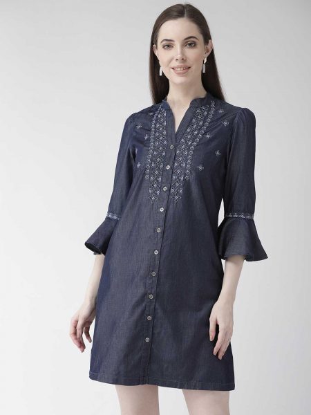 Embroidered Cotton A-Line Dress