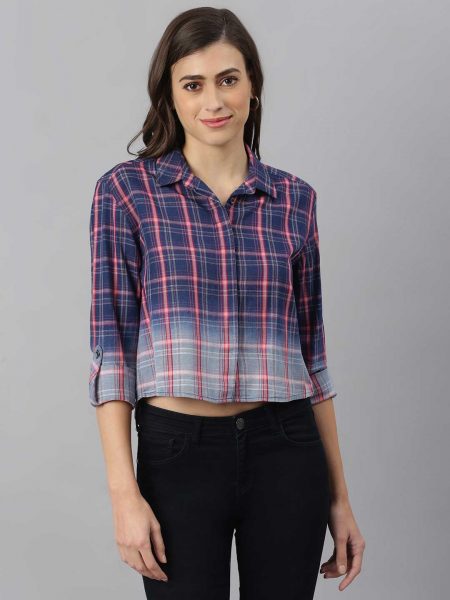 Check Casual Cropped Shirt