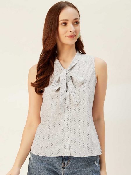 Polka Dots Printed Tie-Up Shirt Top