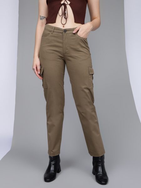 Women Mouse Comfort Straight Fit High-Rise Cotton Cargo Trousers