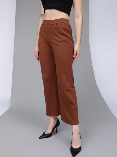 Women chocolate  Ribbed Wide Leg High-Rise Trousers