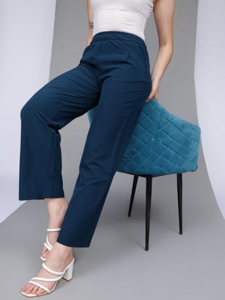Women  Blue Relaxed Loose Fit Super High Rise Trousers