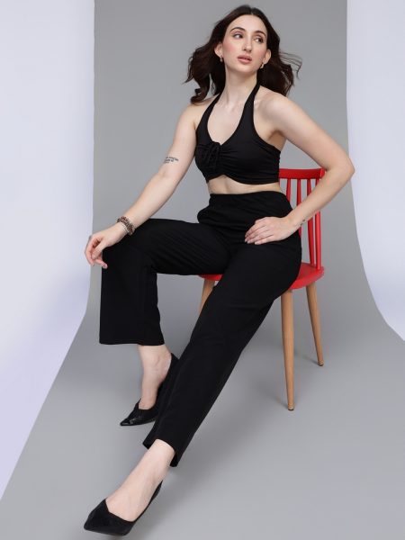 Women Black Relaxed Loose Fit Super High Rise Trousers