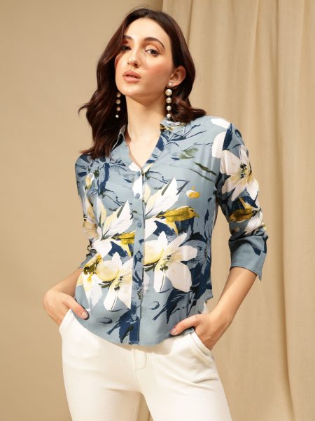 Women Comfort Spread Collar Floral Printed Casual Shirt