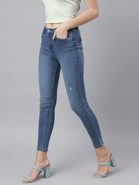 Women Blue Slim Fit High-Rise Low Distress  Stretchable Jeans