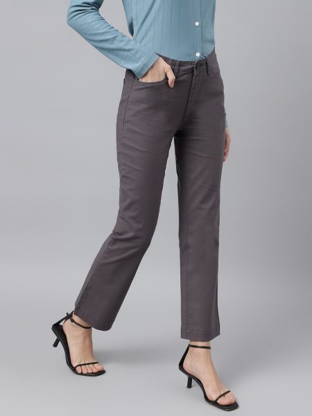 Women Dark Grey Smart Boot cut Solid Trousers