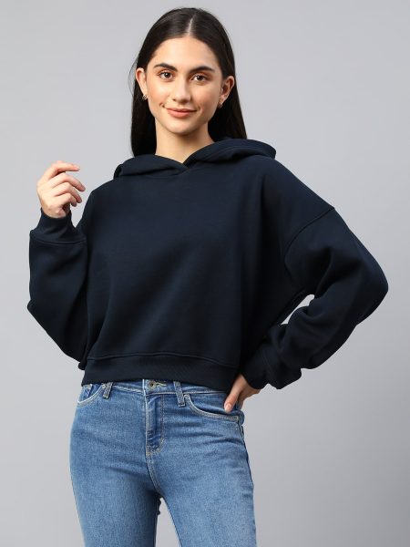 Women Navy Hooded Sweatshirt