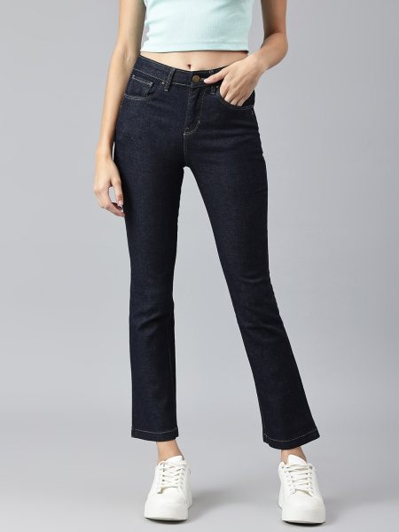 Women Navy Blue Comfort Bootcut High-Rise Stretchable Jeans