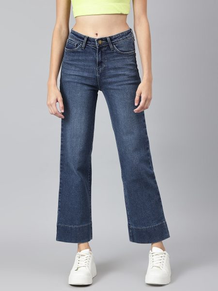 Women Blue Comfort Wide Leg High-Rise  Light Fade Stretchable Jeans
