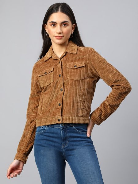 Women Brown Corduroy  Tailored Jacket