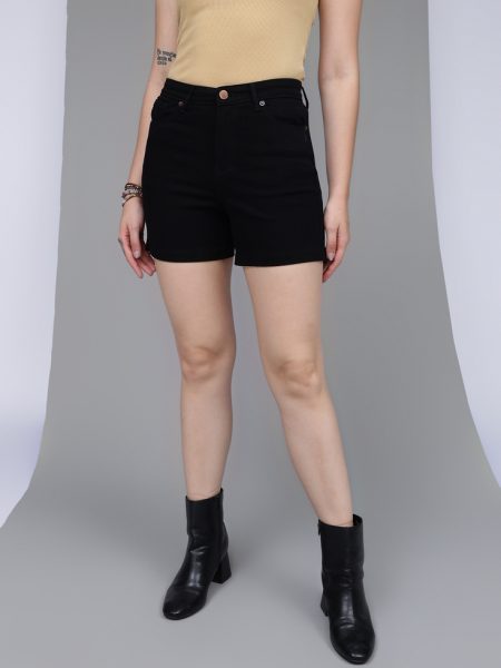 Women Black super High-Rise Denim Shorts