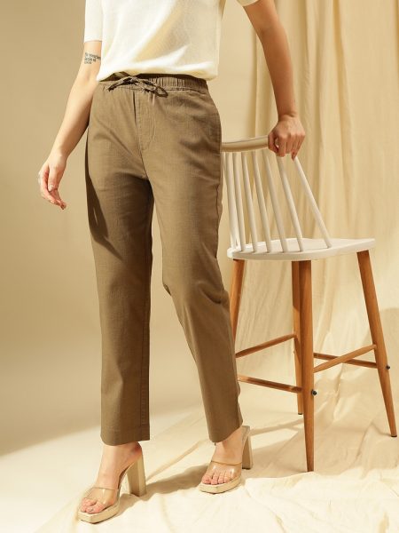 Women Mouse straight Fit Cotton Linen Trousers
