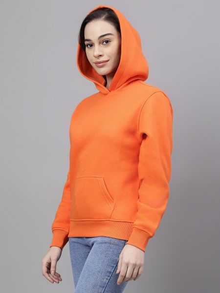 Women Yellow Solid Hood Wool Sweatshirt