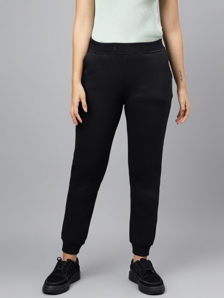 Women Black Solid  High Rise Regular Fit Joggers