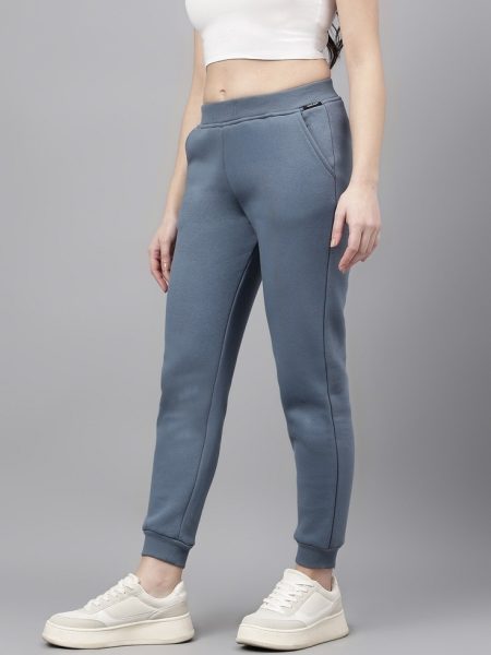 Women Blue Solid  High Rise Regular Fit Joggers