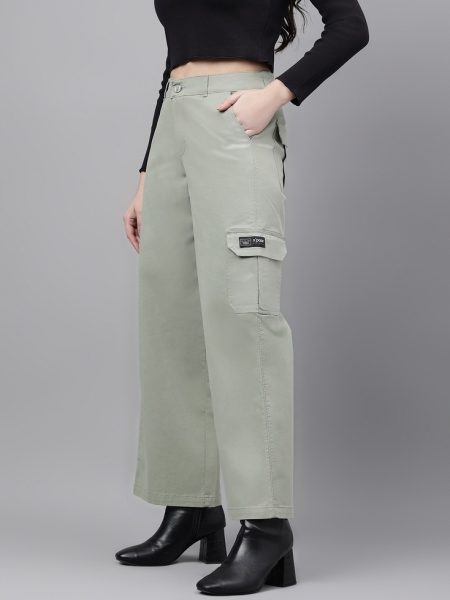 Women Mint Comfort Wide Leg High-Rise Cargo Trousers