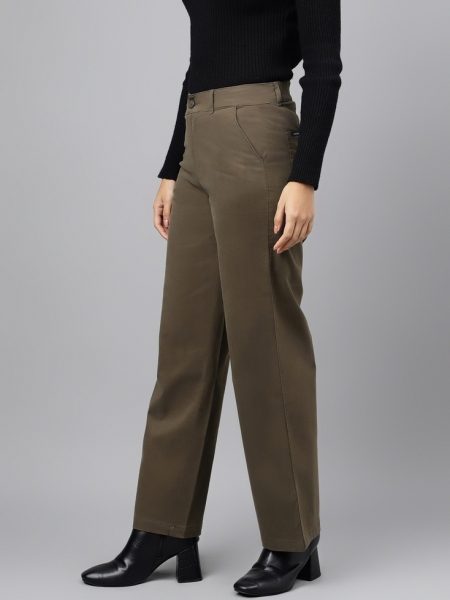 Women Comfort Straight Fit High Rise Pure Cotton  Trousers