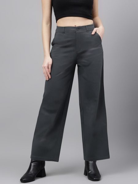 Women Comfort Straight Fit High Rise Pure Cotton  Trousers