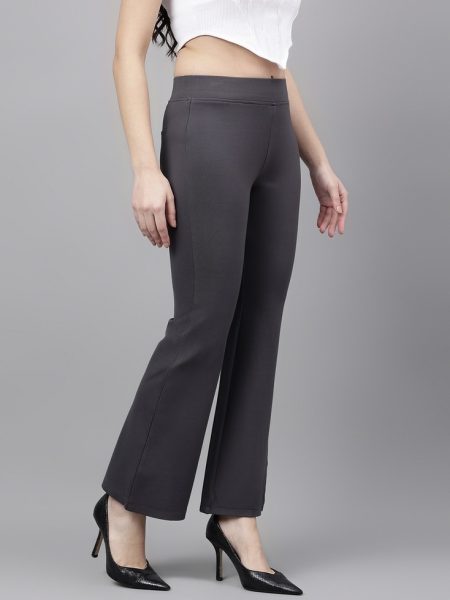 Women DarkGrey Comfort Flared High-Rise Trousers