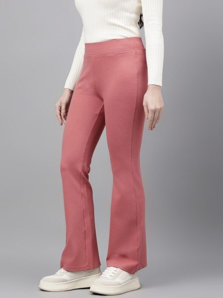 Women Coral Comfort Flared High-Rise Trousers