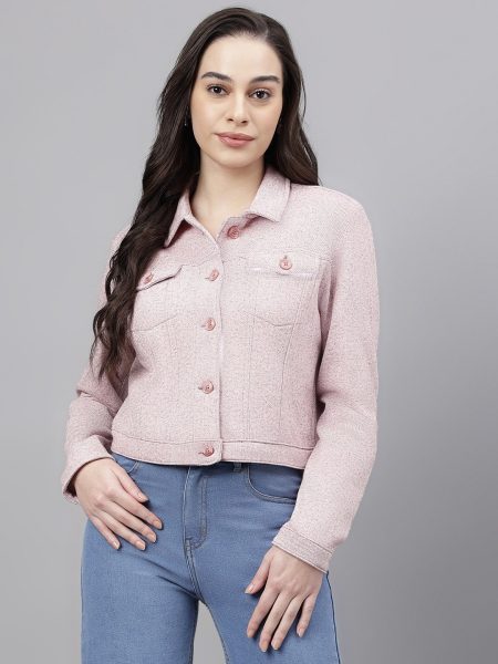 Women Rasberry Spraed Collar Long Sleeves Crop Tailored Jacket