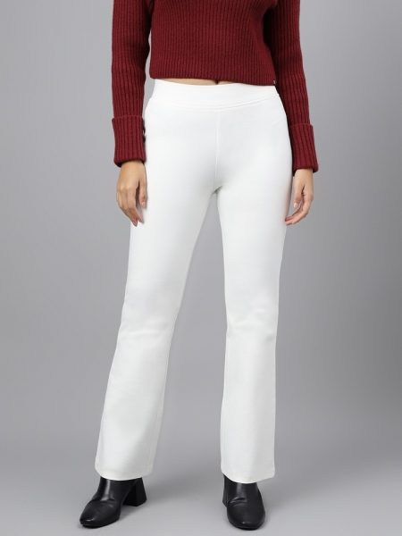 Women offWhite Comfort Flared High-Rise Trousers
