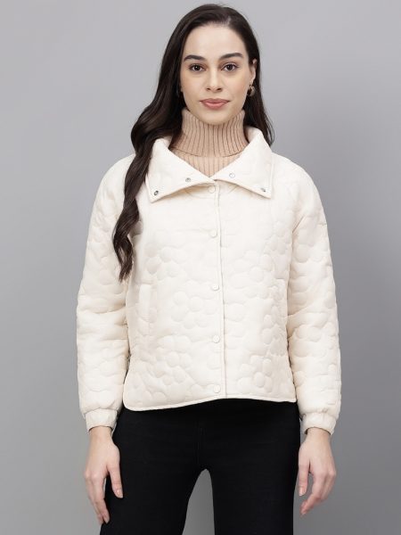 Women Blush Creme Lightweight Lapel Collar Quilted Jacket