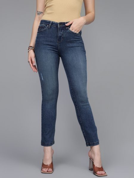 Women Navy Blue Comfort Boot cut High-Rise  Stretchable Jeans