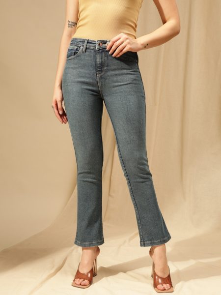 Women Navy Blue Comfort Boot cut High-Rise  Stretchable Jeans