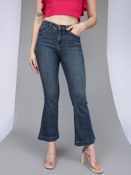 Women Navy Blue Comfort Flared High-Rise  Stretchable Jeans