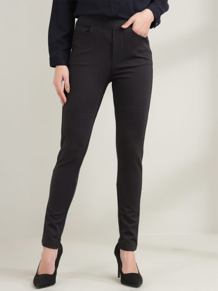 Women Charcoal Solid Flexible Slim Fit Trousers