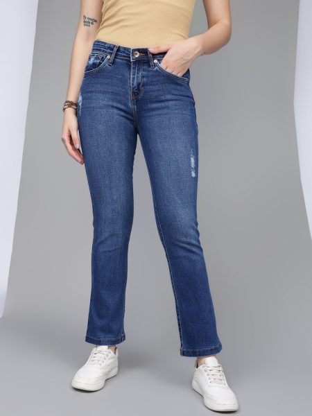 Women Comfort Low Distress  Straight Fit High-Rise Stretchable Jeans