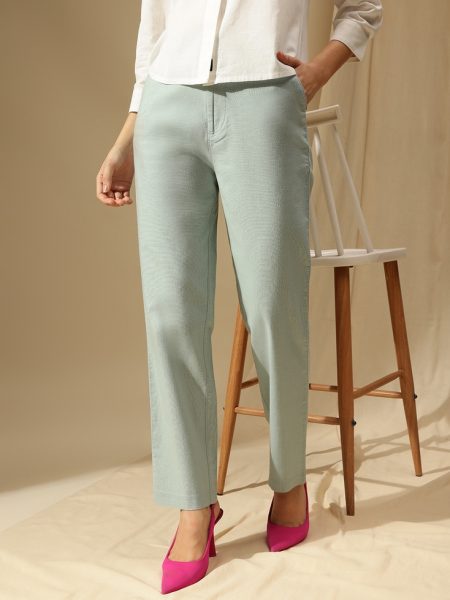 Women Sky cotton - Linen straight Fit High-Rise Trousers