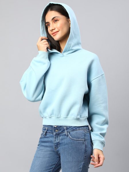 Women Light Blue Hooded Sweatshirt