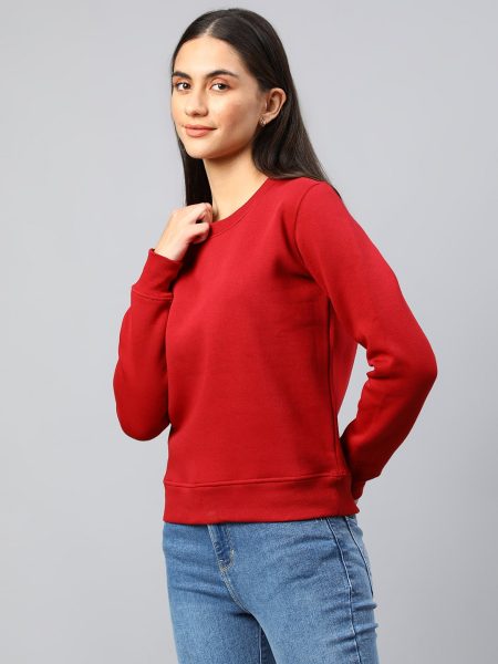 Women Light Maroon Round Neck Wool Pullover Sweatshirt