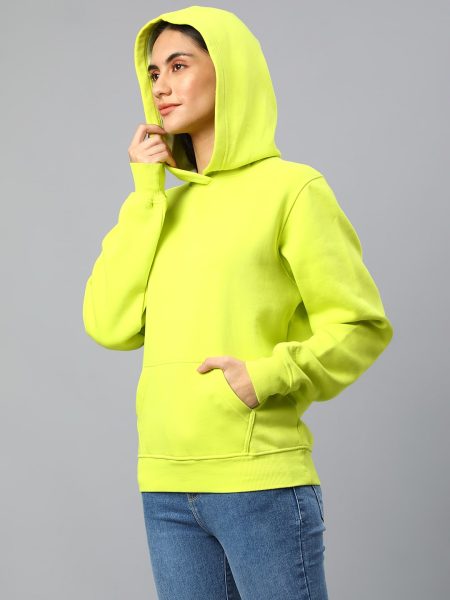 Women  Green Solid Hood Wool Sweatshirt