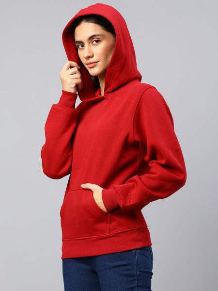 Women  Light Maroon Solid Hood Wool Sweatshirt