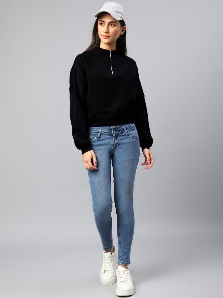 Black Turtle Neck Bomber Sweatshirt