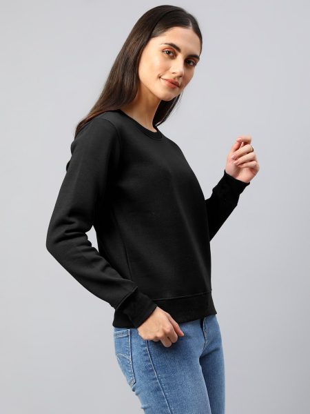 Women Solid Round Neck Wool Pullover Sweatshirt