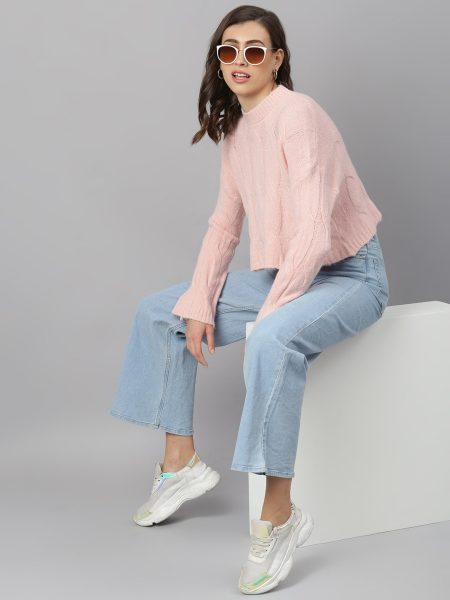Women Pink Fleece Cropped Pullover