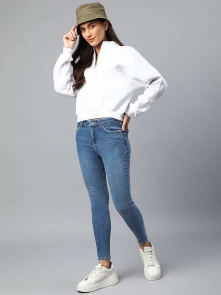 White Turtle Neck Bomber Sweatshirt