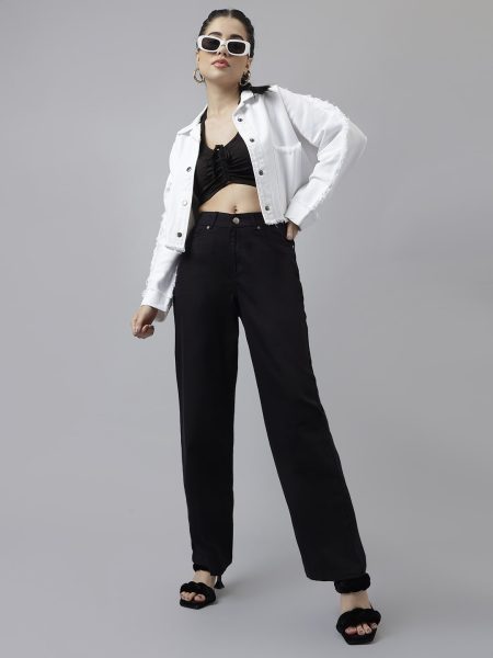 Women White Comfort Spread Collar Pure Cotton Denim Casual Shacket