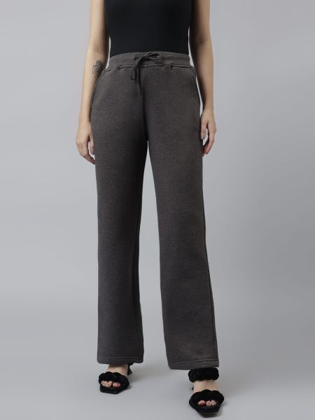 Women Charcoal Solid Fleecy Wide Leg Trousers
