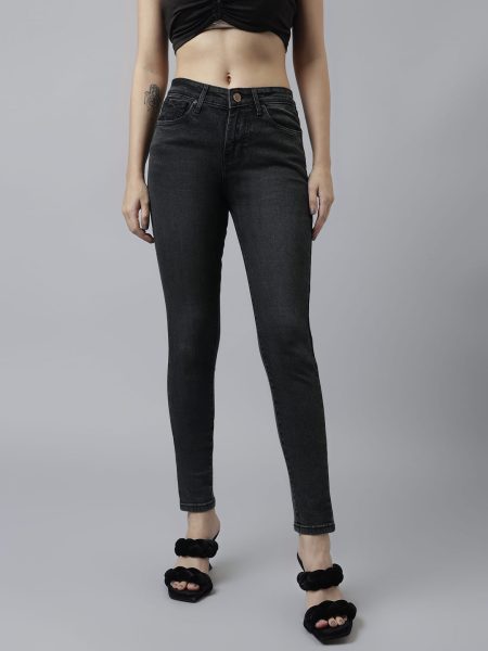 Women Smoky Black Comfort Slim Fit High-Rise Stretchable Jeans