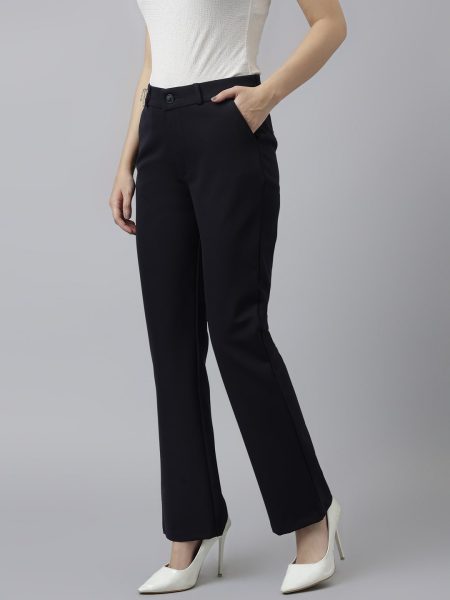 Women Navy Comfort Fit High-Rise Bootcut Trouser