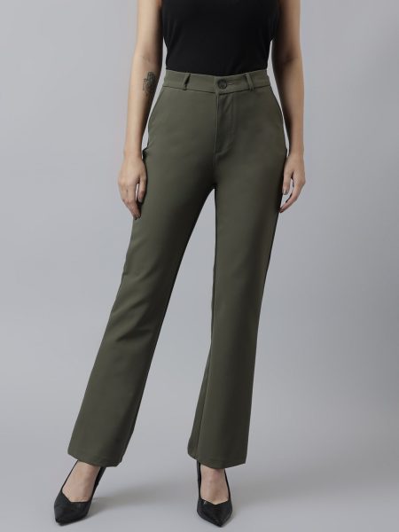 Women LightOlive Comfort Fit High-Rise Bootcut Trouser