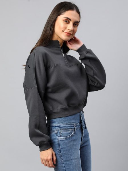 Grey Turtle Neck Bomber Sweatshirt